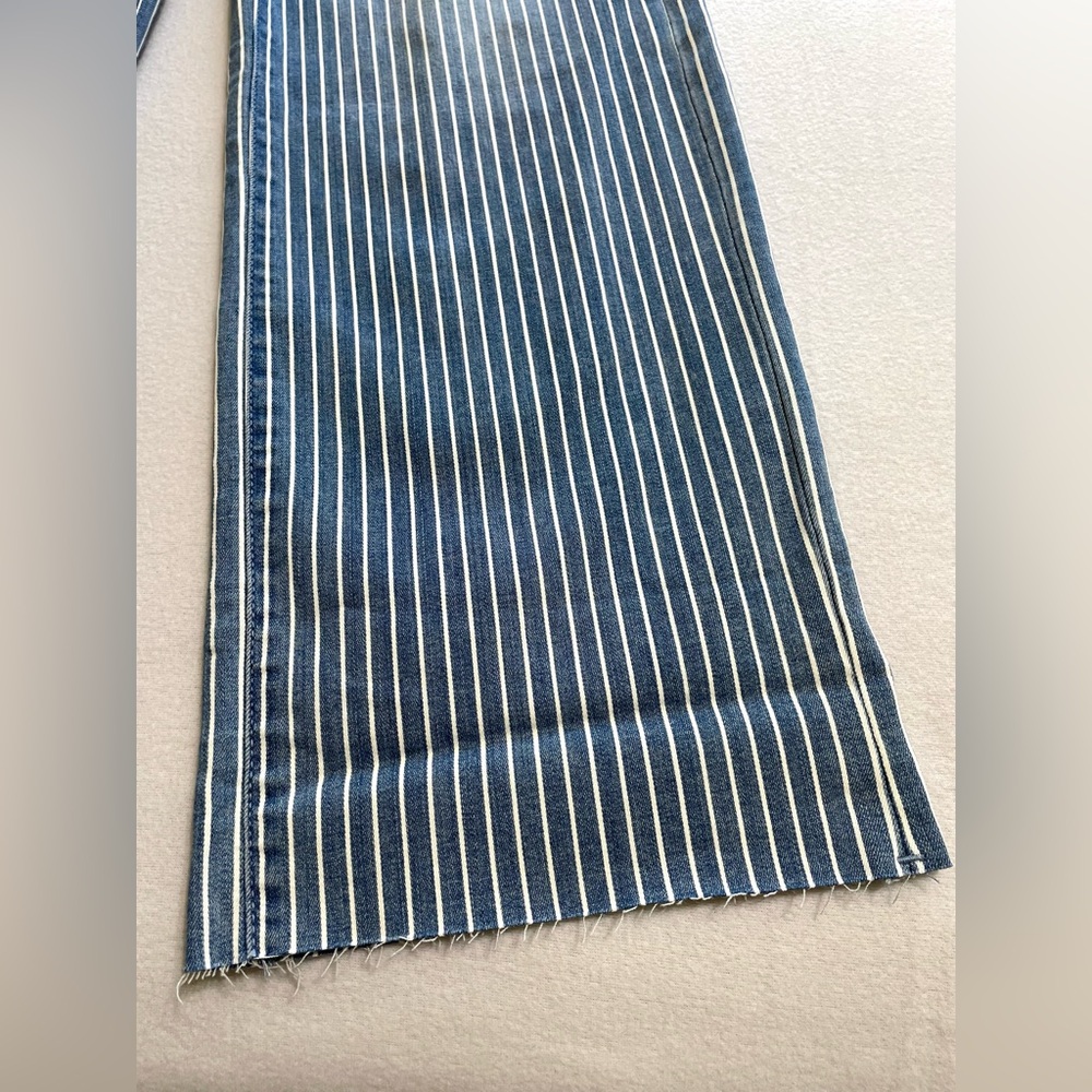 AQUA Striped High Rise Wide Leg Jeans Sailor Medium Wash Raw Hem Coastal Size 27 - Picture 12 of 14